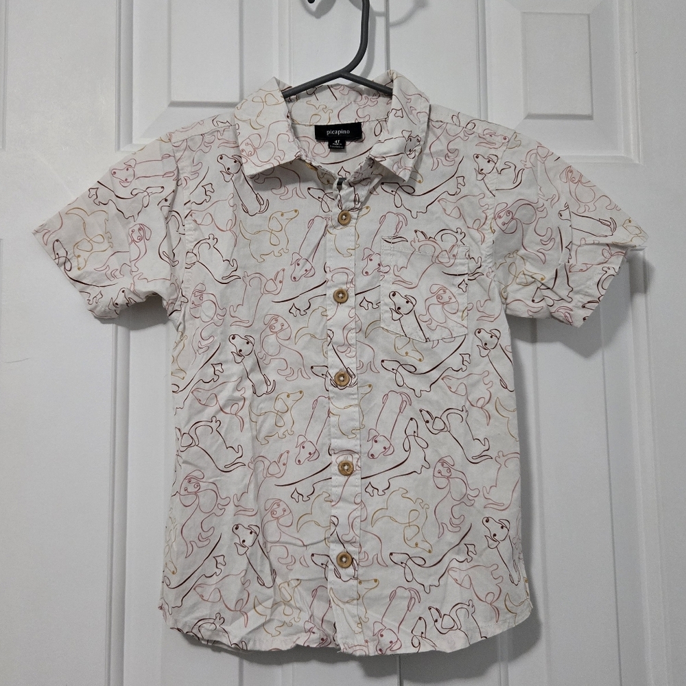 Toddler Button Down Shirt With Dogs Print - 4T